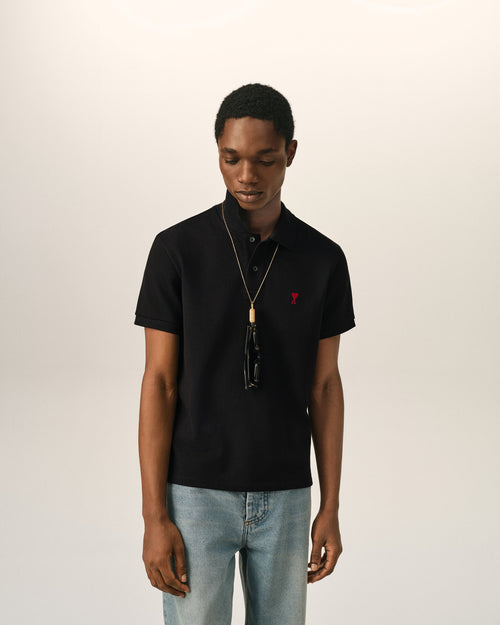 Black Cotton polo with Ami De Coeur - 2 - Ami Paris