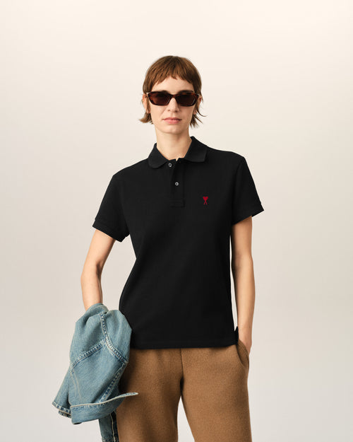 Black Cotton polo with Ami De Coeur - 4 - Ami Paris