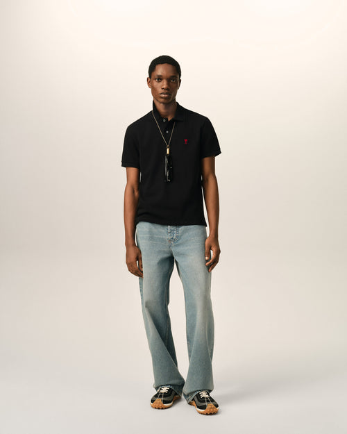Black Cotton polo with Ami De Coeur - Man - 3 - AMI Paris - Ami Paris
