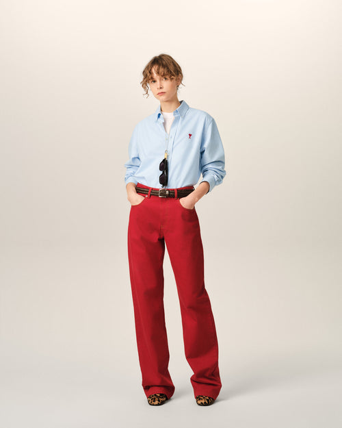 Blue cotton shirt with Ami de Coeur - Woman - 9 - AMI Paris - Ami Paris