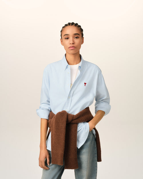 Blue stripped cotton shirt with Ami de Coeur - 4 - Ami Paris