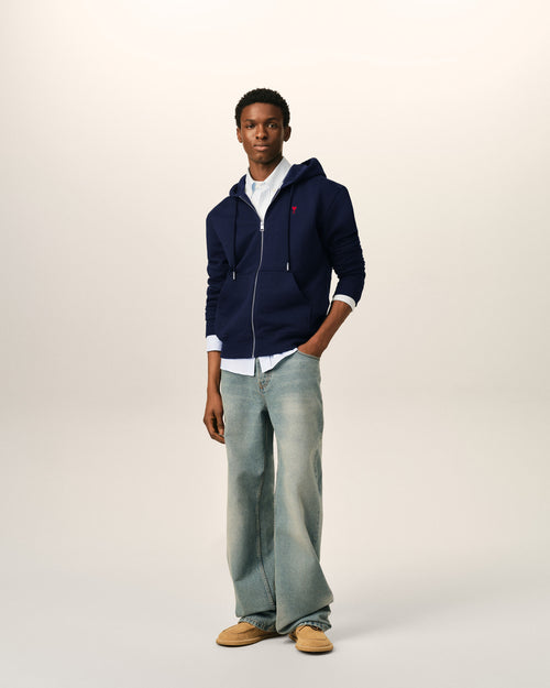Felpa con zip Ami de Coeur in cotone blu - Uomo - 3 - AMI Paris - Ami Paris