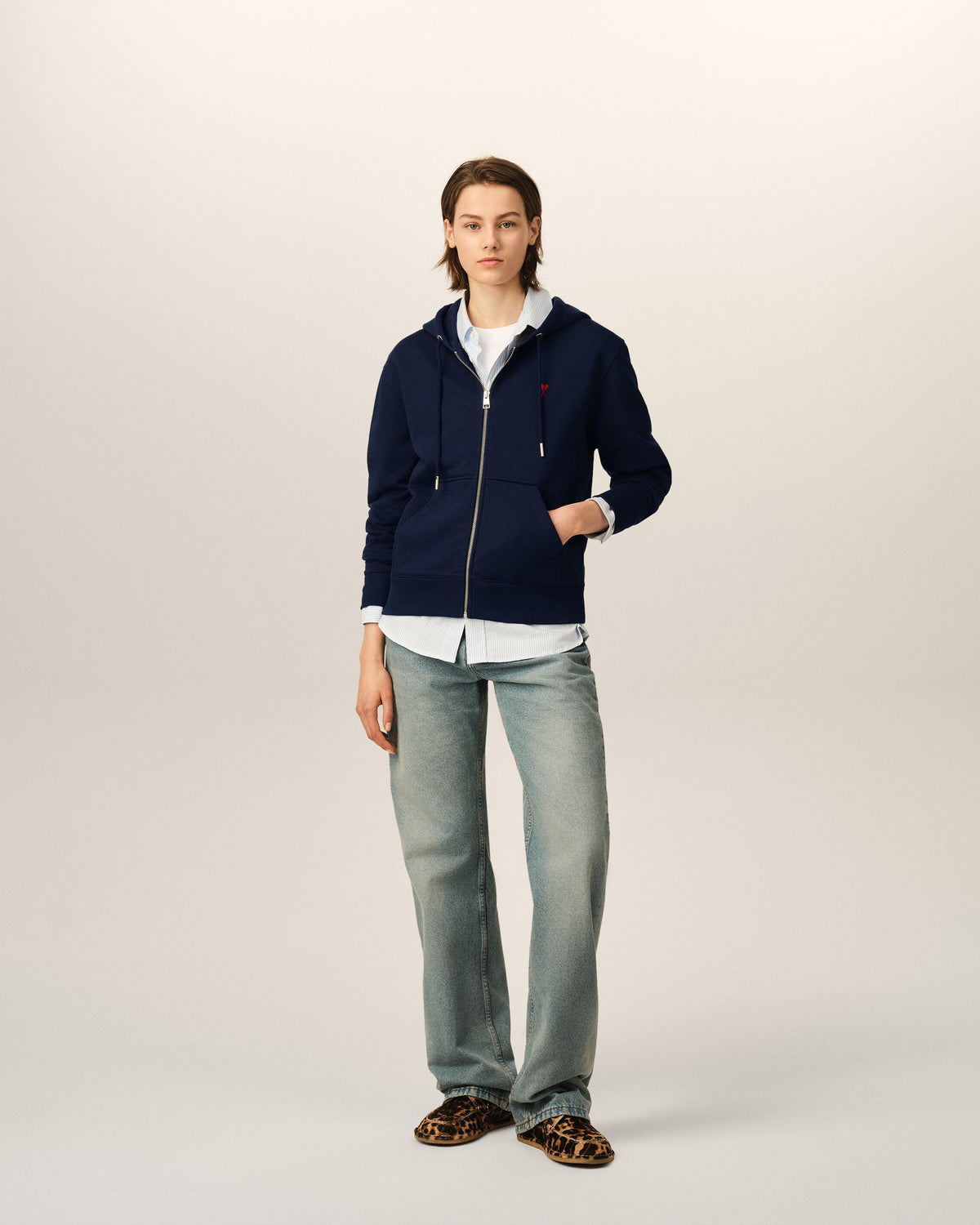Felpa con zip Ami de Coeur in cotone blu - 9
