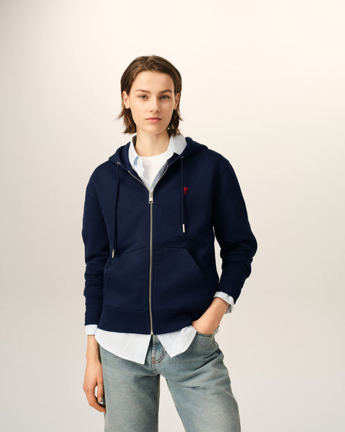 Hoodie bleu zippé en coton Ami de Coeur - 4 - Ami Paris