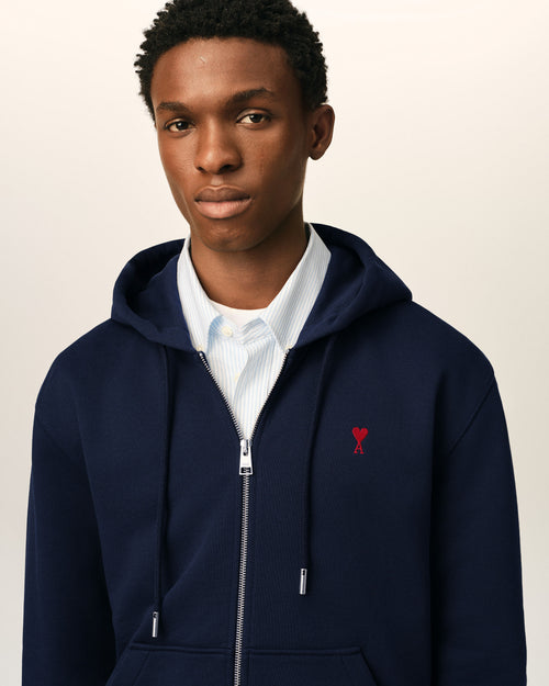 Felpa con zip Ami de Coeur in cotone blu - Uomo - 4 - AMI Paris - Ami Paris