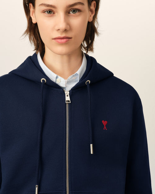 Felpa con zip Ami de Coeur in cotone blu - Donna - 10 - AMI Paris - Ami Paris