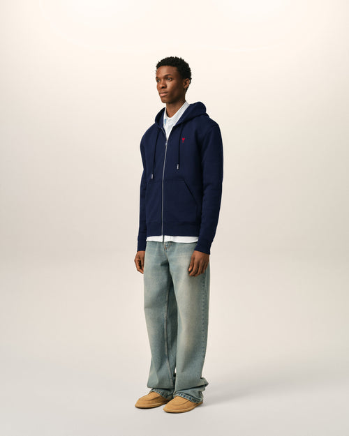 Felpa con zip Ami de Coeur in cotone blu - Uomo - 6 - AMI Paris - Ami Paris