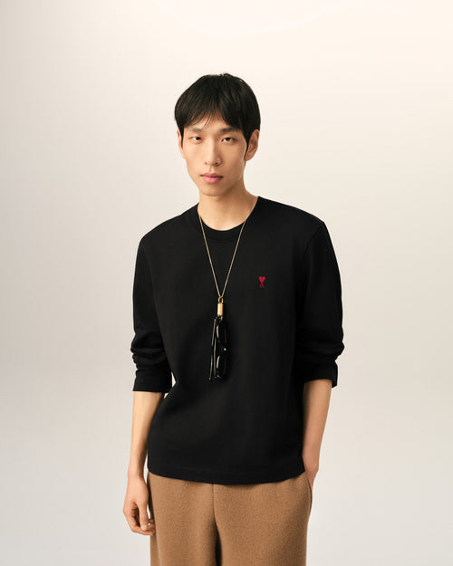 Black Cotton longsleeves t-shirt with Ami De Coeur - 2 - Ami Paris