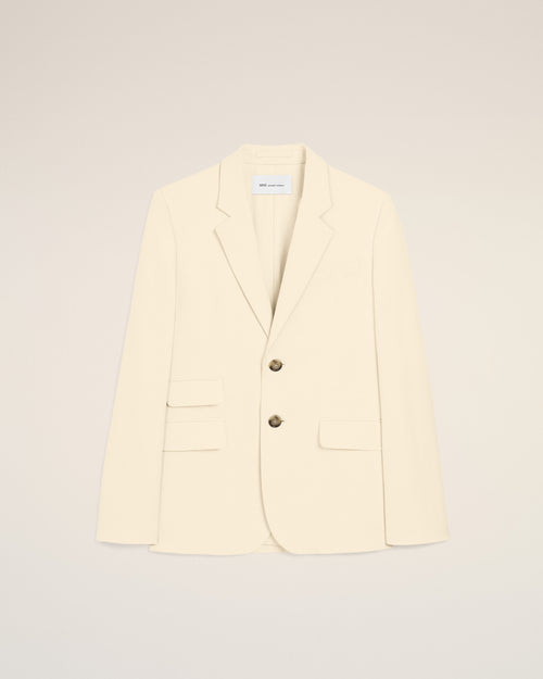 White single breasted boxy cotton and linen blazer - Woman - 1 - AMI Paris - Ami Paris