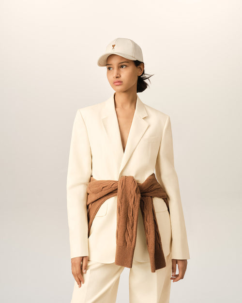 White single breasted boxy cotton and linen blazer - Woman - 3 - AMI Paris - Ami Paris