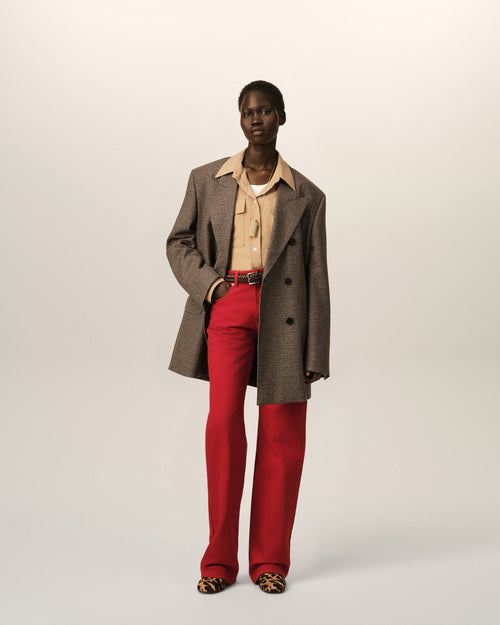Blazer de lana marrón de pata de gallo cruzado - 2 - Ami Paris