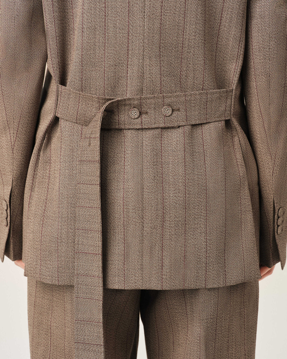 Brown double breasted striped wool blazer - 4