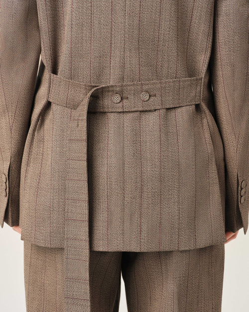 Brown double breasted striped wool blazer - Woman - 4 - AMI Paris - Ami Paris