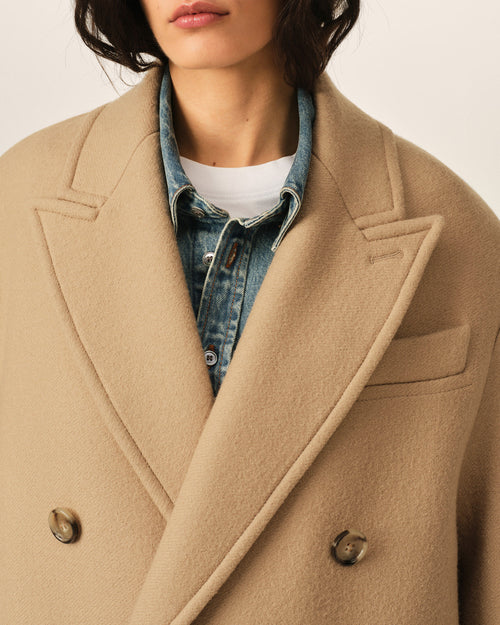 Abrigo largo beige de lana cruzado - Mujer - 4 - AMI Paris - Ami Paris