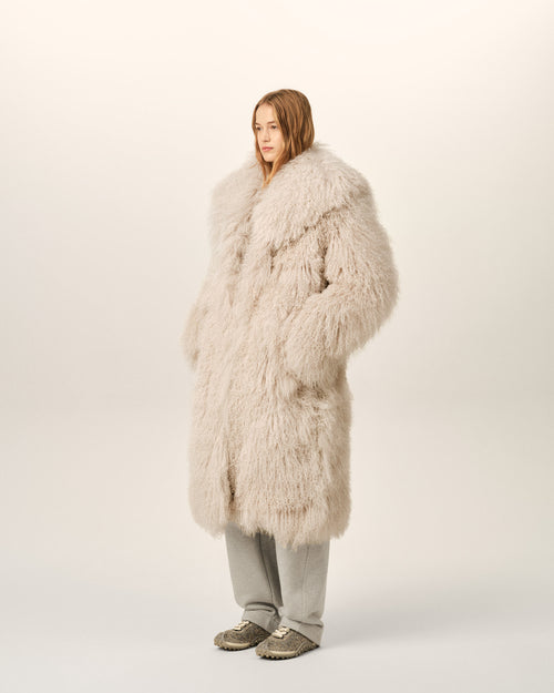 Abrigo largo blanco de shearling de cordero - Mujer - 6 - AMI Paris - Ami Paris