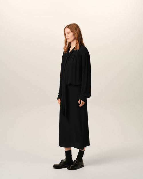 Black midi lavalliere silk-blend dress - Woman - 6 - AMI Paris - Ami Paris