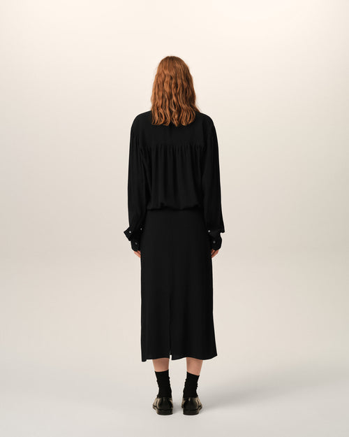 Black midi lavalliere silk-blend dress - Woman - 5 - AMI Paris - Ami Paris