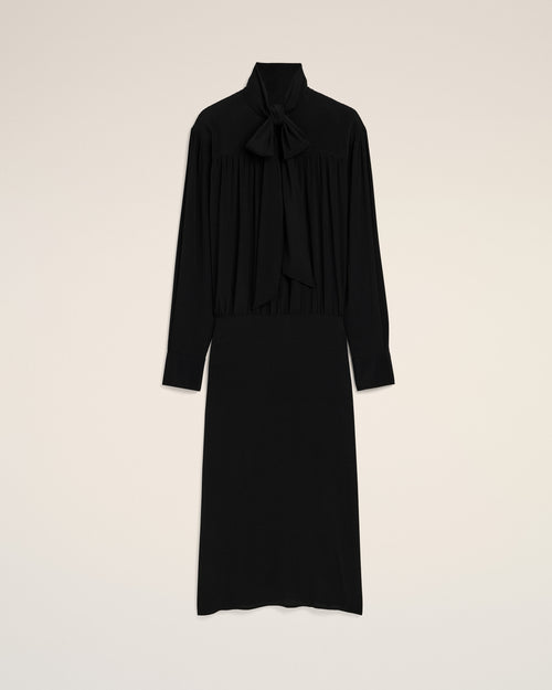 Black midi lavalliere silk-blend dress - Woman - 1 - AMI Paris - Ami Paris