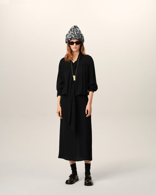 Black midi lavalliere silk-blend dress - Woman - 2 - AMI Paris - Ami Paris