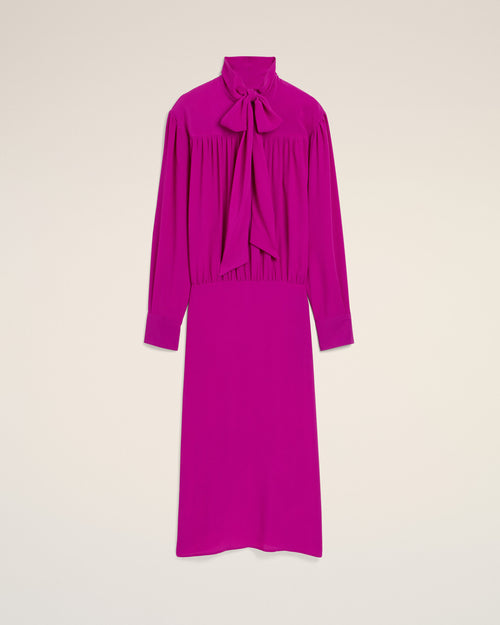 Purple midi lavalliere silk-blend dress - FUCHSIA - Ami Paris