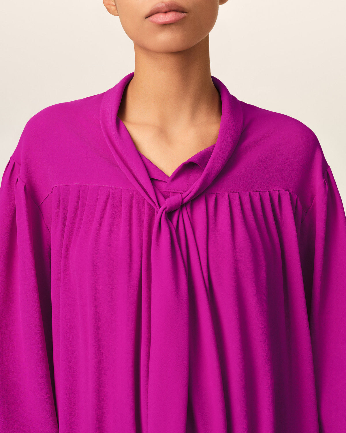 Purple midi lavalliere silk-blend dress - 4