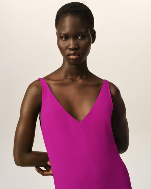 Robe longue violette à godets en soie mélangée - Femme - 4 - AMI Paris - Ami Paris