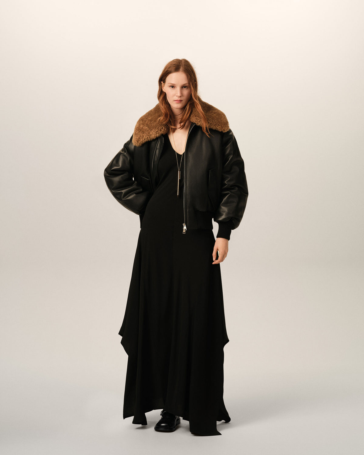Long black silk-blend godet dress - 2