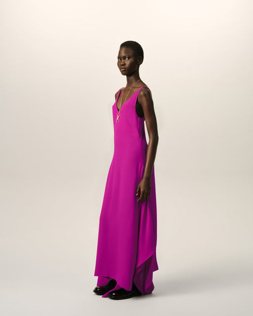 Robe longue violette à godets en soie mélangée - Femme - 6 - AMI Paris - Ami Paris