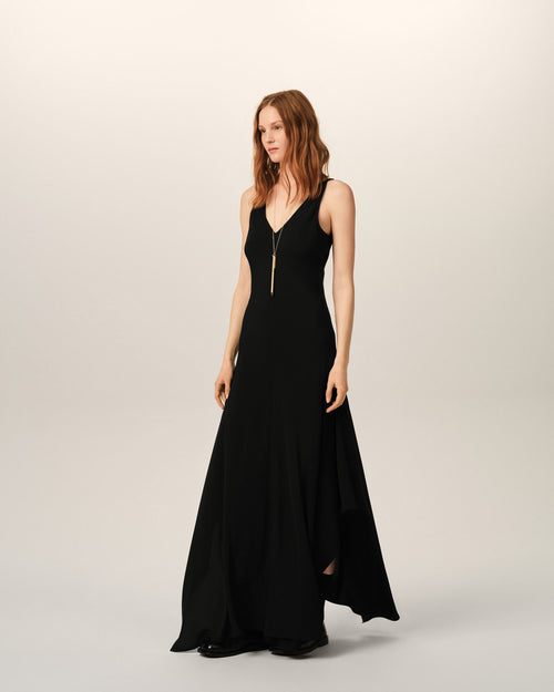 Long black silk-blend godet dress - Femme - 6 - AMI Paris - Ami Paris
