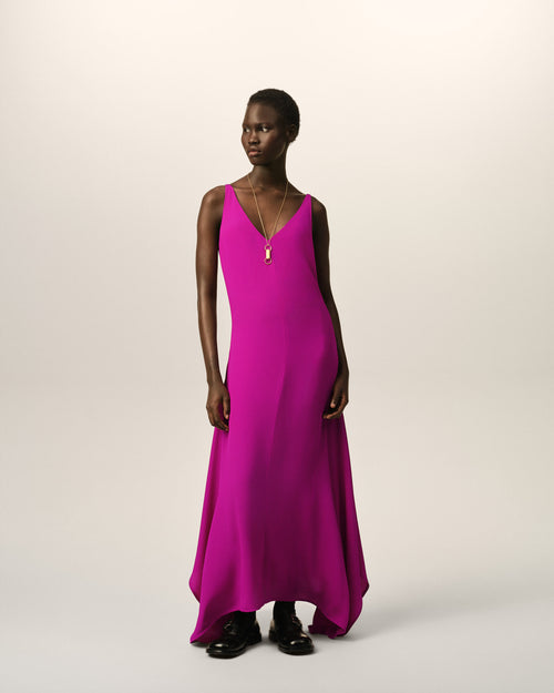 Robe longue violette à godets en soie mélangée - Femme - 2 - AMI Paris - Ami Paris