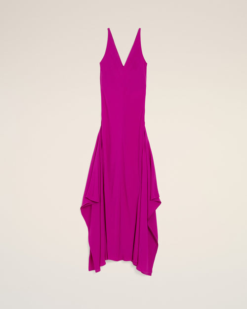 Robe longue violette à godets en soie mélangée - FUCHSIA - Ami Paris