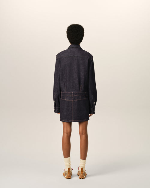 Blue cotton denim shirt dress with Ami de Coeur - Woman - 5 - AMI Paris - Ami Paris