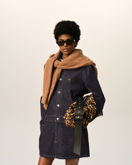 Blue cotton denim shirt dress with Ami de Coeur - Woman - 3 - AMI Paris - Ami Paris