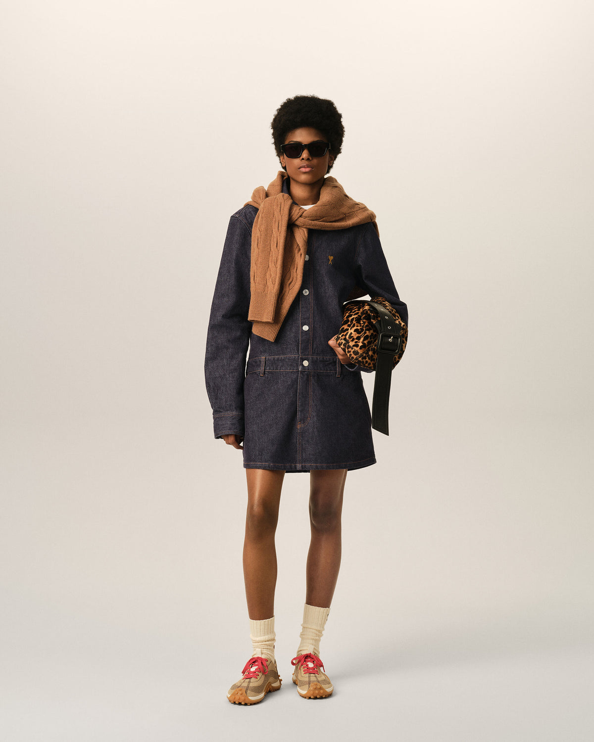 Blue cotton denim shirt dress with Ami de Coeur - 2