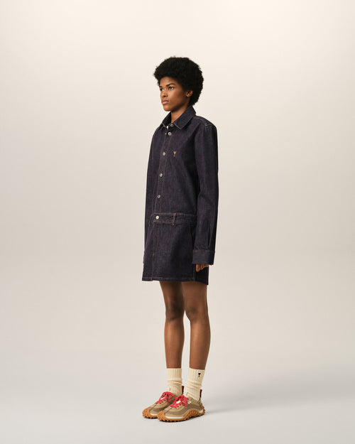 Blue cotton denim shirt dress with Ami de Coeur - Woman - 6 - AMI Paris - Ami Paris