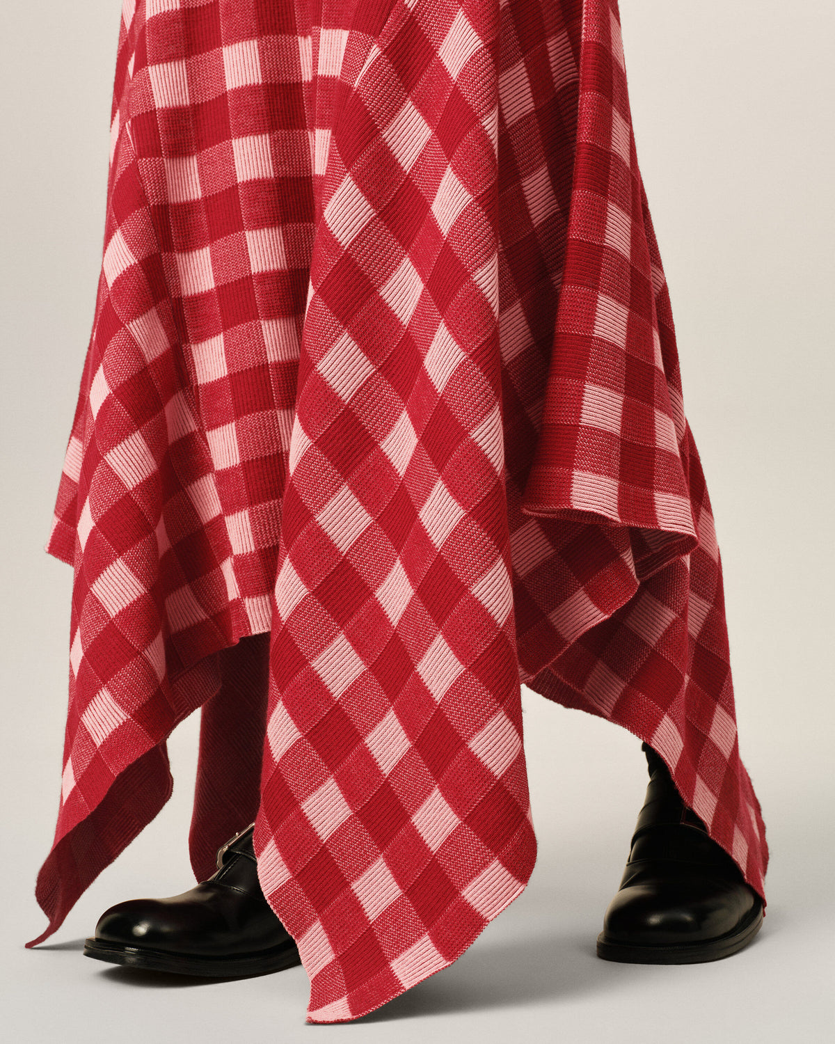 Maxi pink checkered wool and cotton godet dress - 4