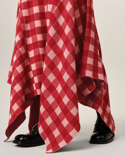 Maxi pink checkered wool and cotton godet dress - Woman - 4 - AMI Paris - Ami Paris