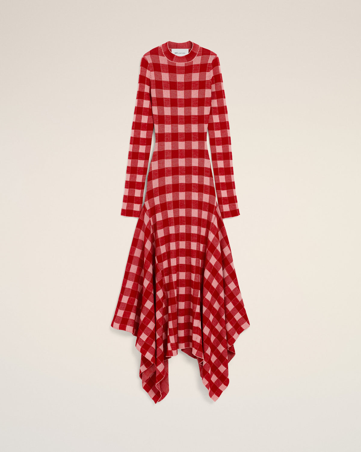 Maxi pink checkered wool and cotton godet dress - 1
