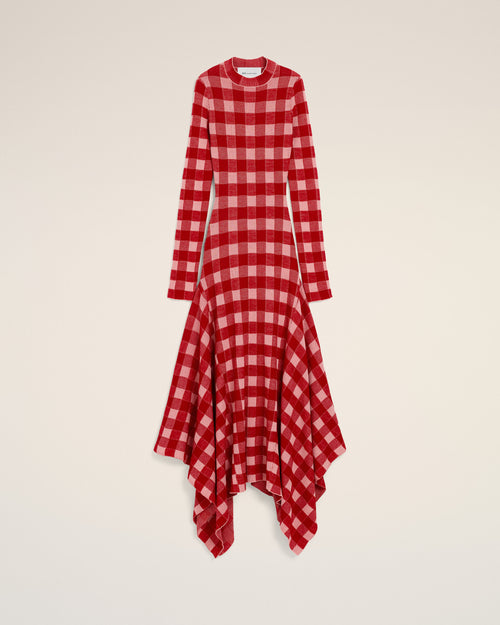 Maxi pink checkered wool and cotton godet dress - Woman - 1 - AMI Paris - Ami Paris