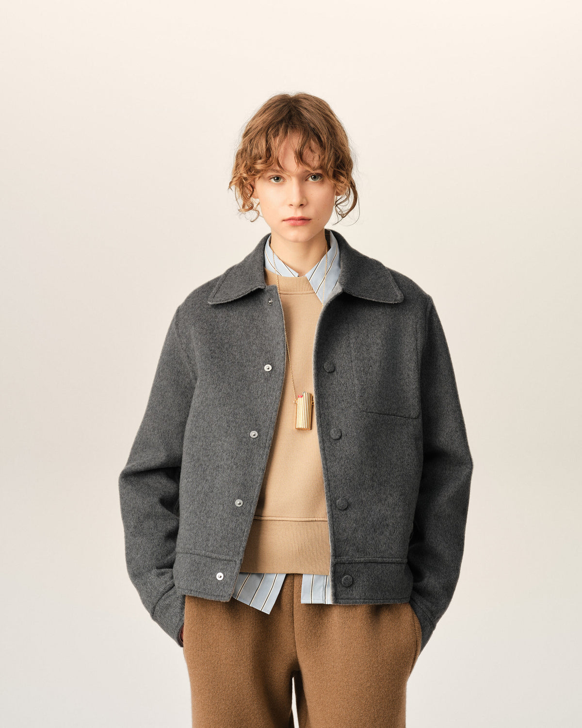 Grey button-down wool and cashmere jacket - 3