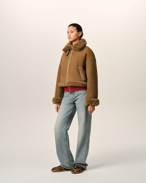 Giacca aviatore in shearling di montone marrone - Donna - 6 - AMI Paris - Ami Paris