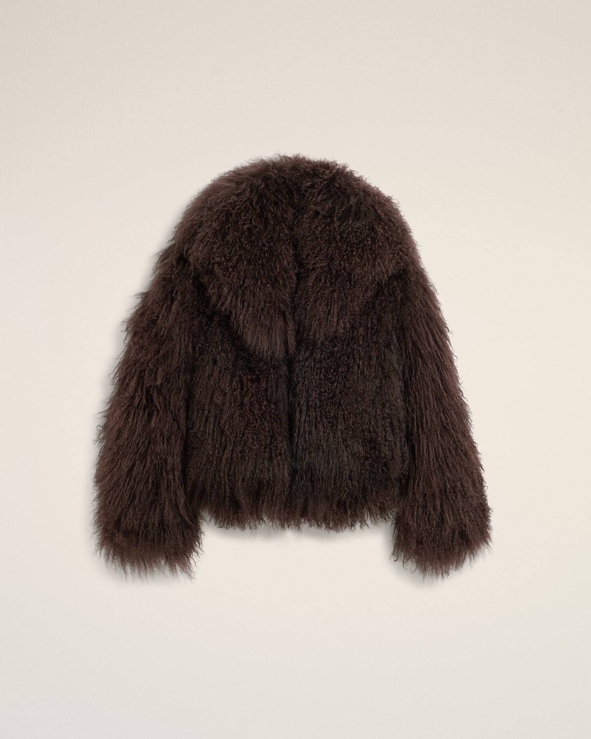 Brown lamb shearling short jacket - 1