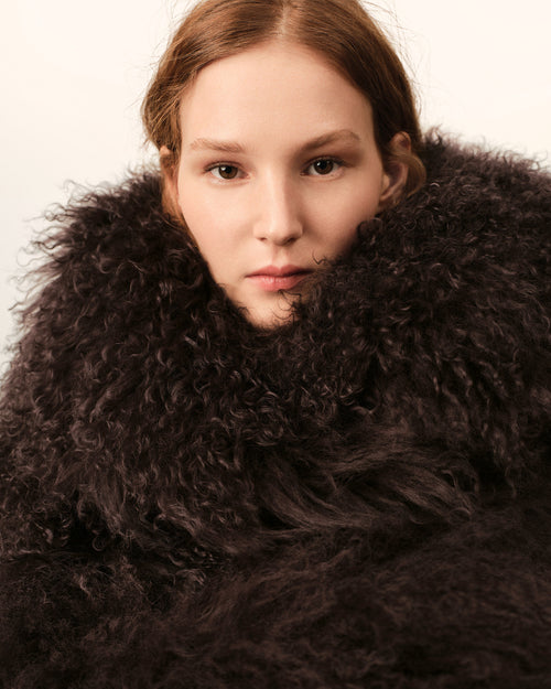 Brown lamb shearling short jacket - Woman - 4 - AMI Paris - Ami Paris