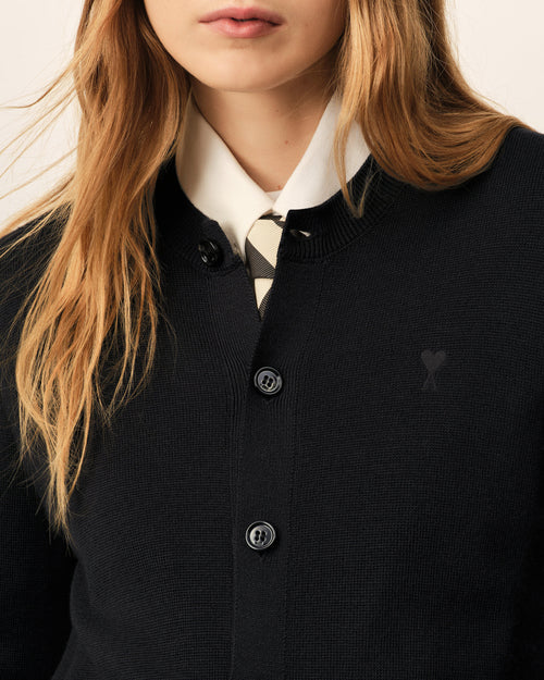 Cardigan noir en laine col rond Ami de Coeur - Femme - 4 - AMI Paris - Ami Paris