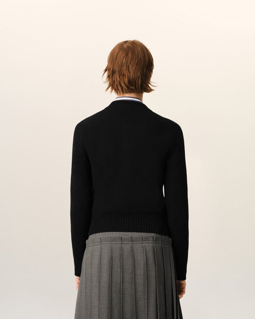 Black crewneck cashmere cardigan with Ami de Coeur - Woman - 5 - AMI Paris - Ami Paris