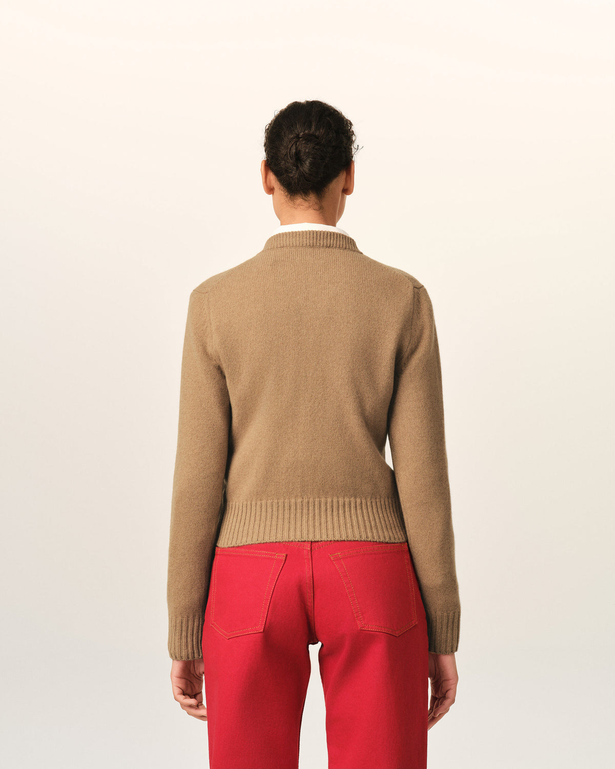 Beige crewneck cashmere cardigan with Ami de Coeur - 5