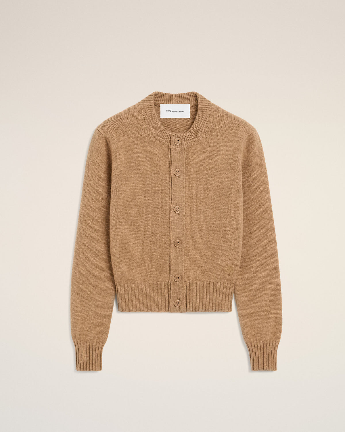 Beige crewneck cashmere cardigan with Ami de Coeur - 1