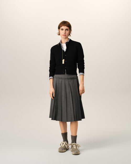 Black crewneck cashmere cardigan with Ami de Coeur - Woman - 3 - AMI Paris - Ami Paris
