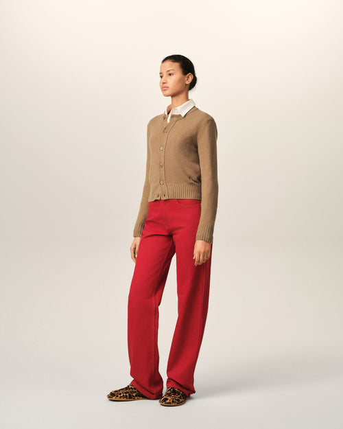 Beige crewneck cashmere cardigan with Ami de Coeur - Woman - 6 - AMI Paris - Ami Paris