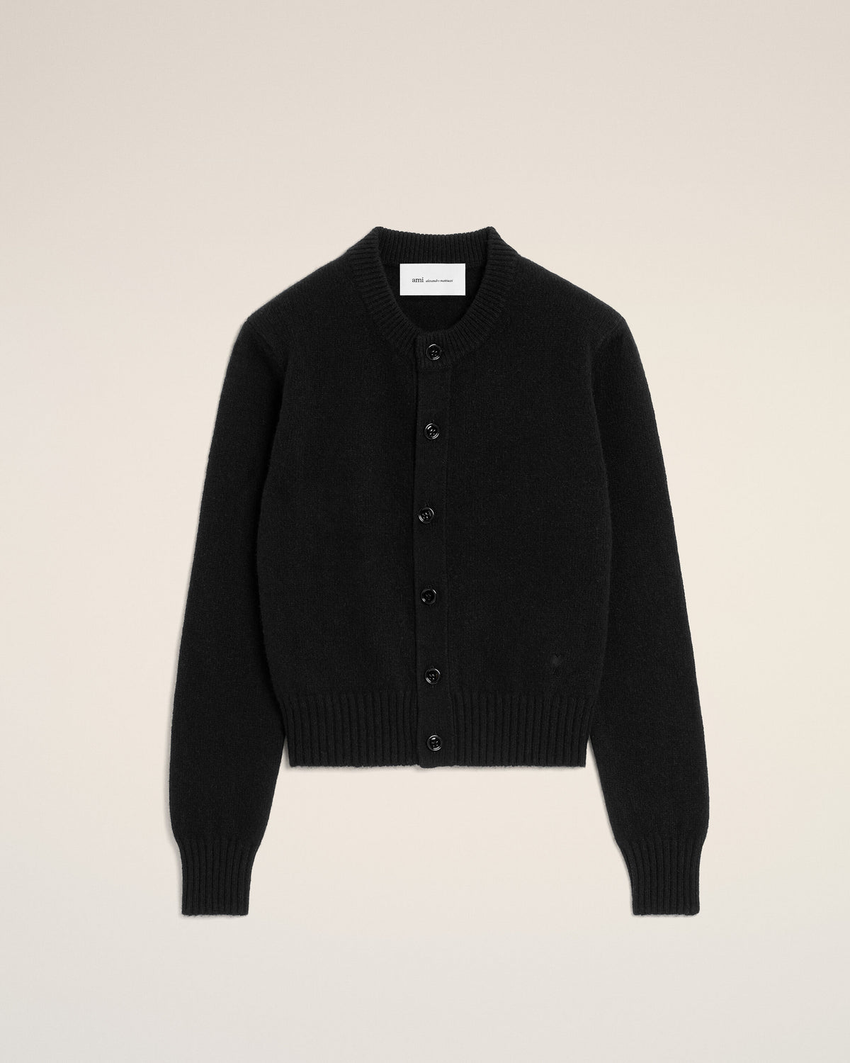 Black crewneck cashmere cardigan with Ami de Coeur - 1
